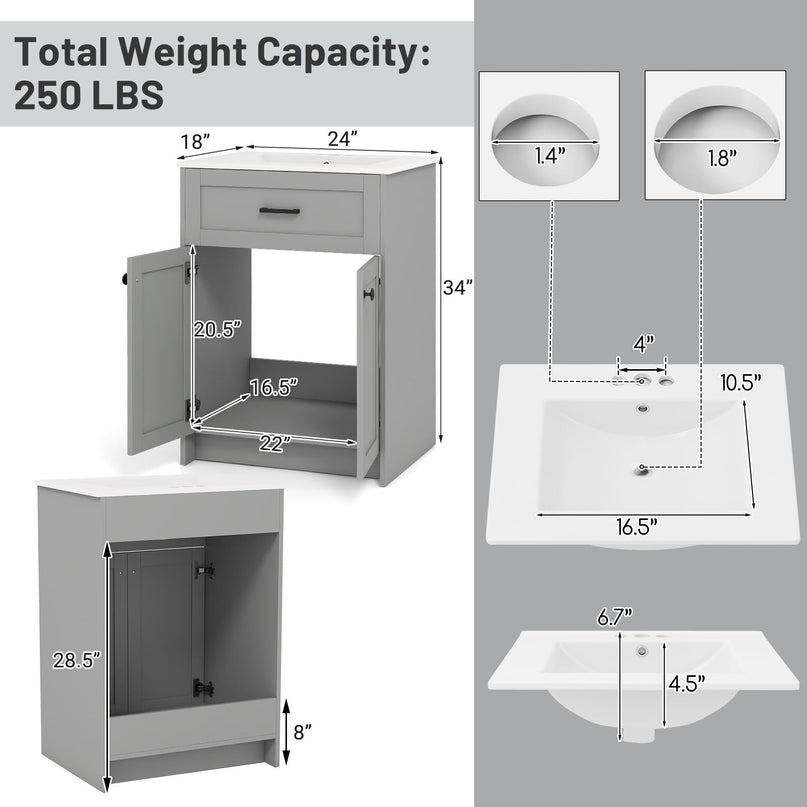 Giantex 24” Undermount Bathroom Cabinet with Ceramic Basin