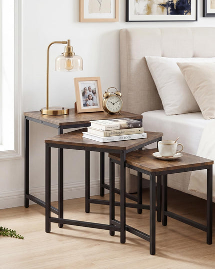 Giantex Modern Nesting Coffee Table Set of 3 with Metal Frame for Small Space