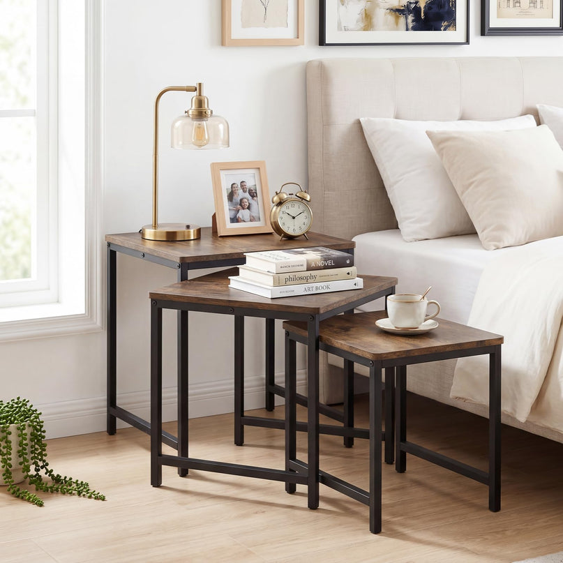 Giantex Modern Nesting Coffee Table Set of 3 with Metal Frame for Small Space
