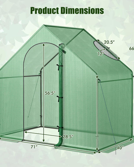 Giantex 6x3x5.5 FT Mini Walk-in Greenhouse, with Roll-up Zippered Door & Window, Overlong PE Cover