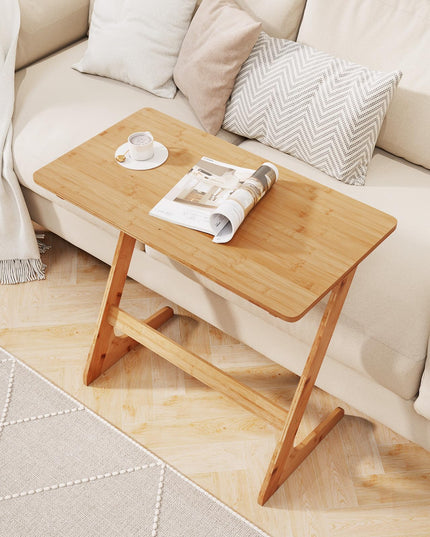 Giantex Bamboo TV Tray Table, Z Shaped Sofa Couch Side Table for Eating Snacks Coffee Laptop