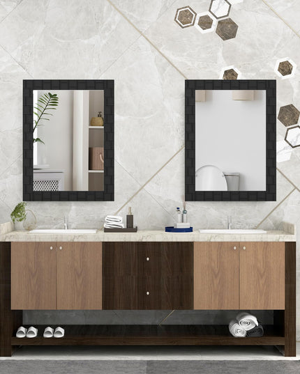 CHARMAID Wall Mirror, 32'' x 24'' Wood Framed Vanity Mirror with Hanging Hooks