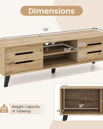 Meuble TV moderne Mid-Century Giantex pour téléviseur de 55 à 65 pouces | Table console média en bois
