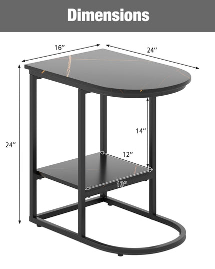 Giantex C Shaped End Table with Faux Marble Tabletop & Storage Shelf