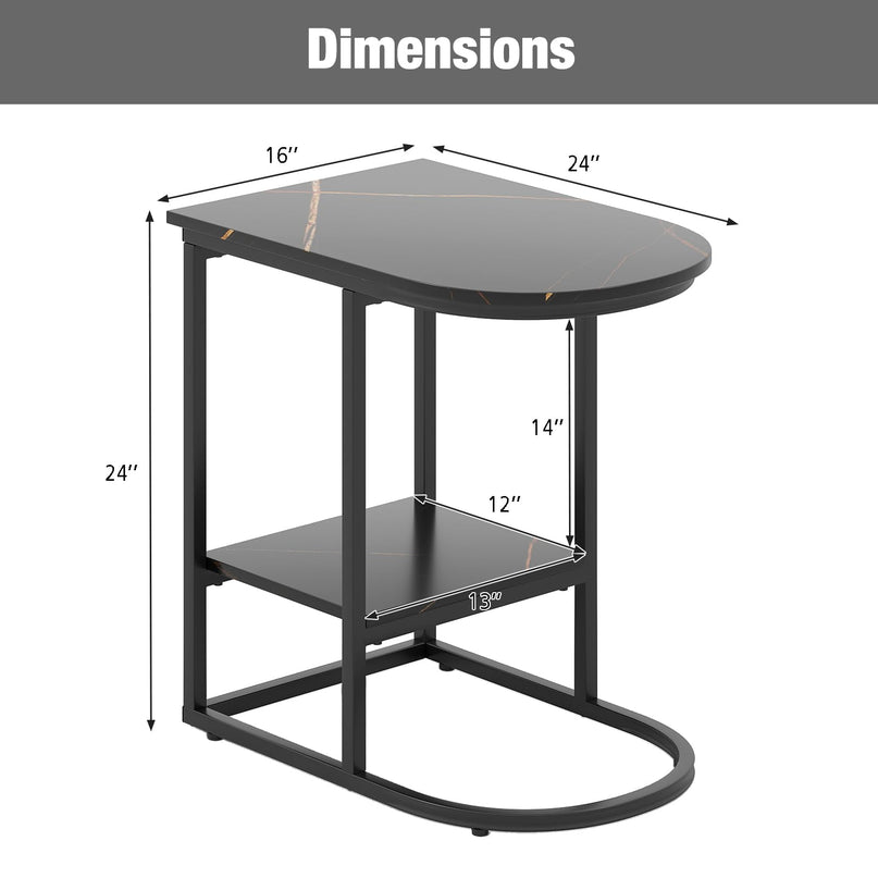Giantex C Shaped End Table with Faux Marble Tabletop & Storage Shelf