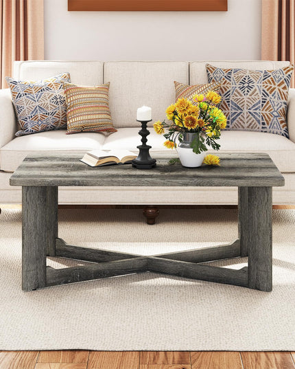 Giantex Farmhouse Wood Coffee Table for Reception Office