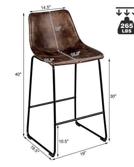 Vintage Faux Suede Bar Stools, with Metal Legs, Back and Footrest