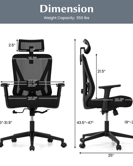 Giantex Ergonomic Mesh Office Chair, Height Adjustable Swivel Task Chair with Reclining Backrest, Adjustable Lumbar Support