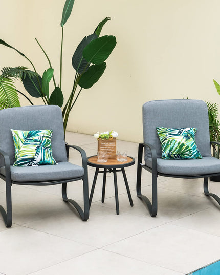 Giantex 3 Pcs Patio Bistro Set, Set of 2 Porch Chairs with Cushion & Lumbar Pillow (Gray)