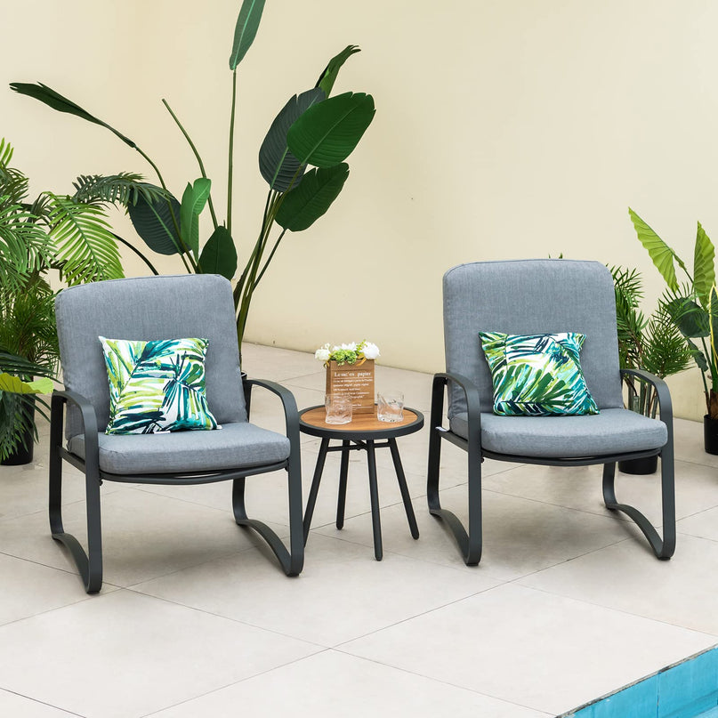 Giantex 3 Pcs Patio Bistro Set, Set of 2 Porch Chairs with Cushion & Lumbar Pillow (Gray)