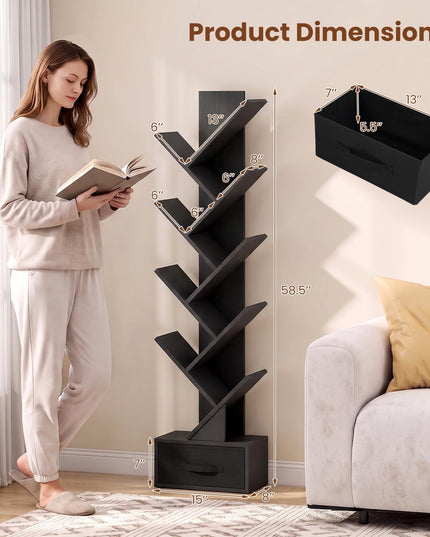 GIANTEX 9-Tier Tree Bookshelf with Drawer for Home Office