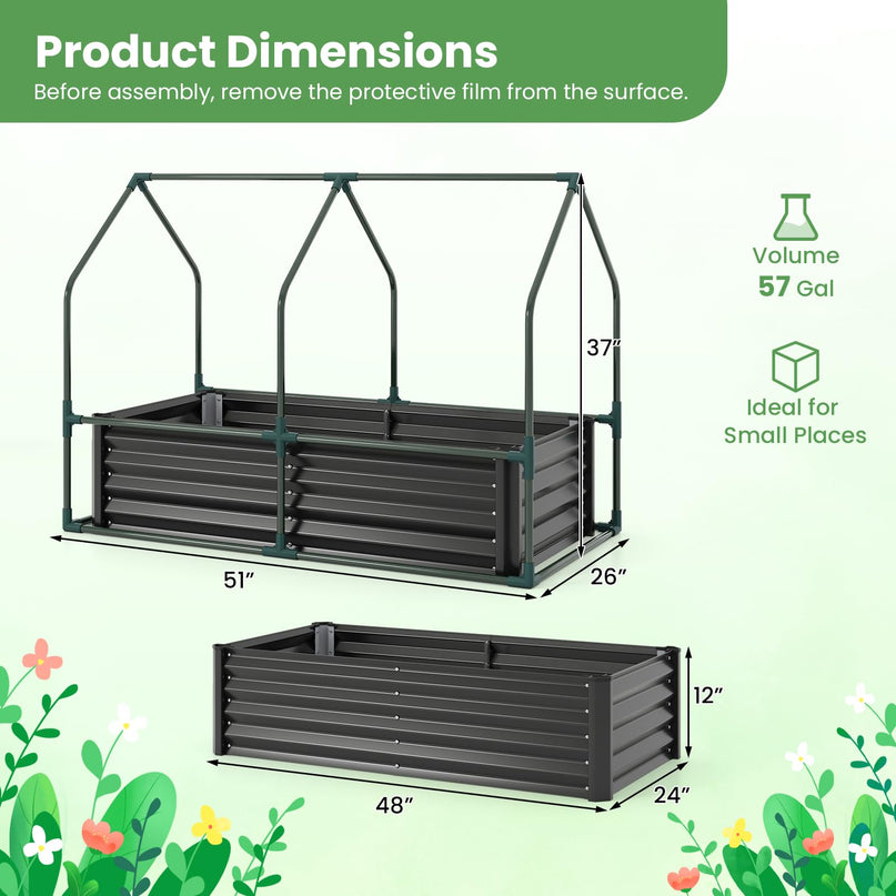 Giantex 4x2x3 FT Galvanized Raised Garden Bed with Greenhouse Cover