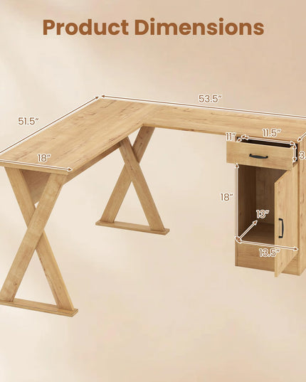 GIANTEX L-Shaped Computer Desk with Reversible Drawer & Cabinet