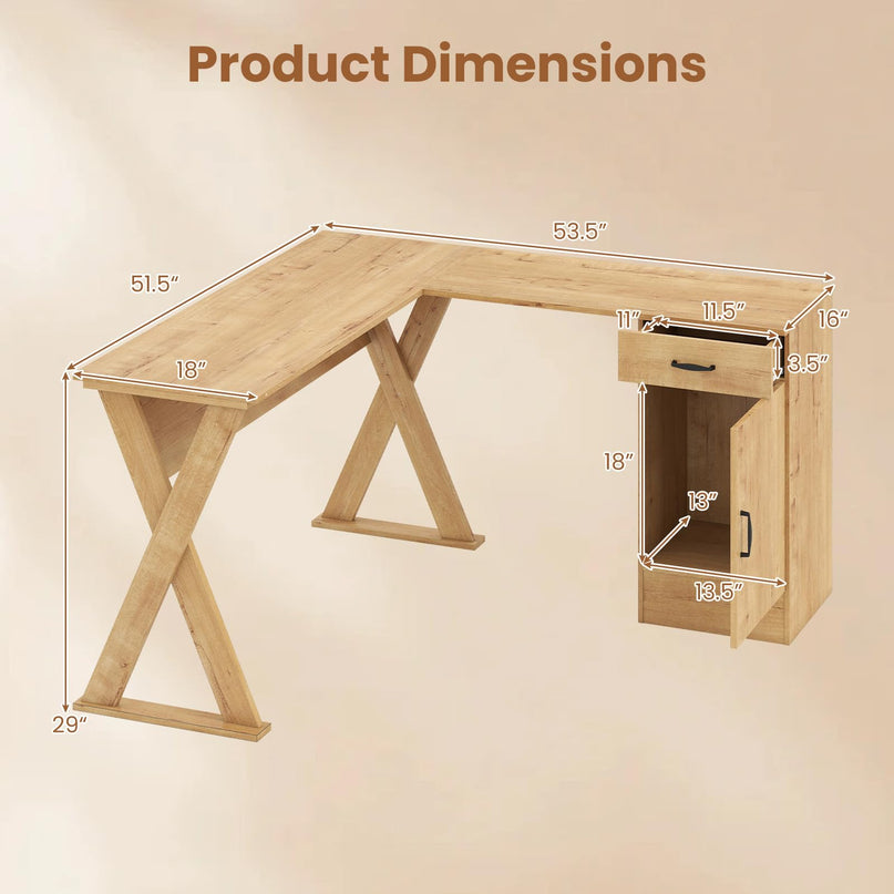 GIANTEX L-Shaped Computer Desk with Reversible Drawer & Cabinet