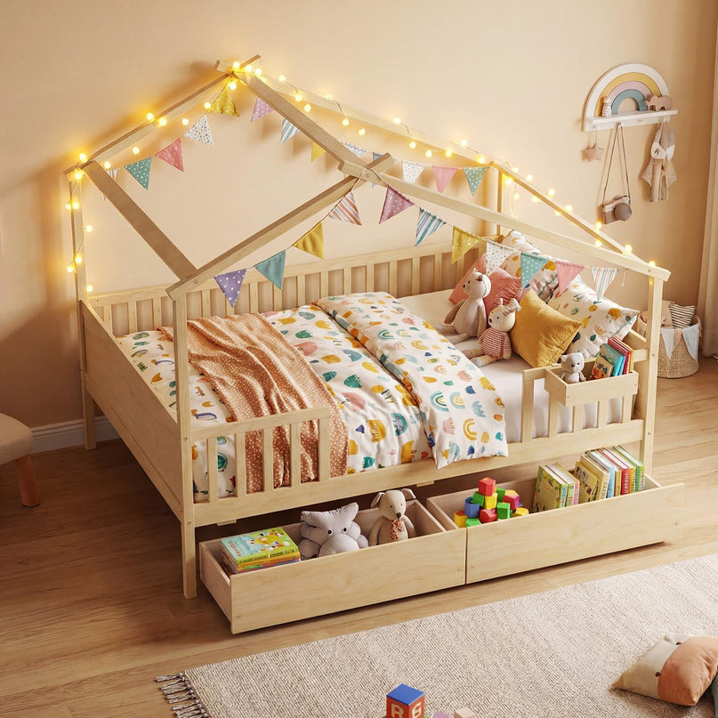 Lit de maison complet Giantex avec tiroirs pour enfants garçons filles