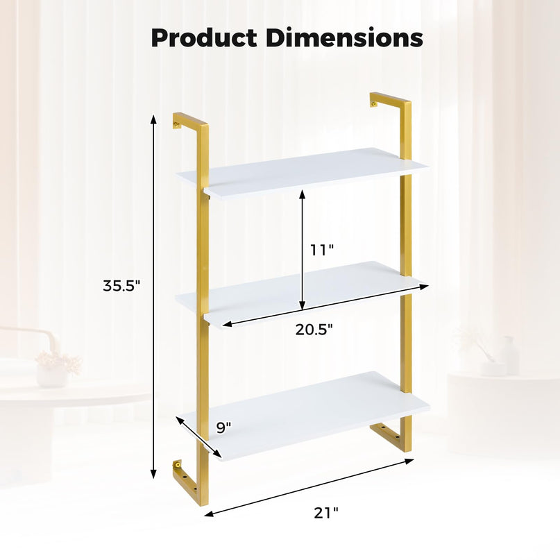 Giantex 3-Tier Wall-Mounted Bookshelf with Metal Frame (1/2)