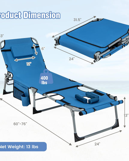 Giantex Folding Beach Tanning Chair - Outdoor Chaise Lounge Chair, 5-Position Adjustable Lounger with Face Hole