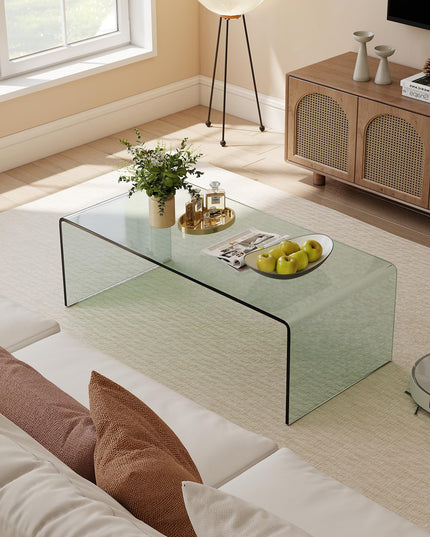 Giantex Glass Coffee Table with Tempered Glass Top & Round Edges