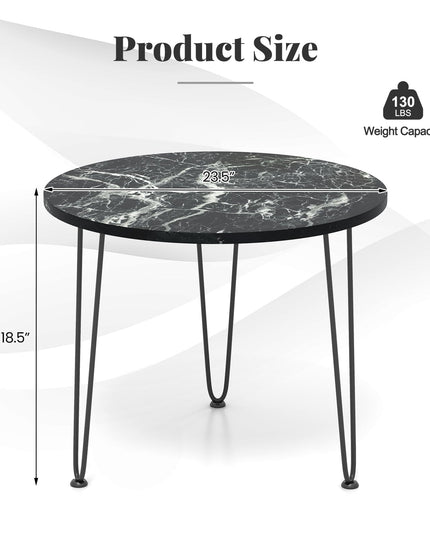 Giantex Round Coffee Table, Faux Marble Center Table with Metal Legs, Sofa Accent Side Table