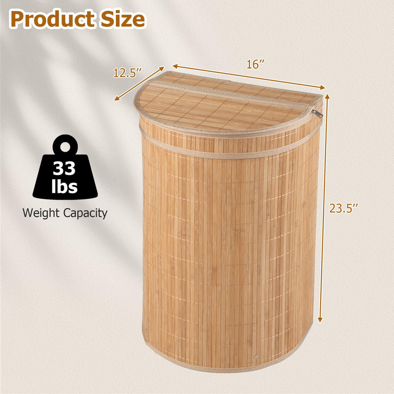 Giantex Bamboo Laundry Hamper with Zippered Lid