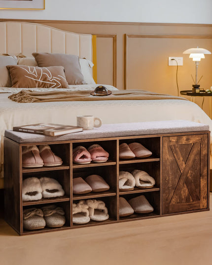 Giantex Shoe Bench, 3 Tier 9 Cubes Storage Bench with Adjustable Shelves (Rustic Brown)