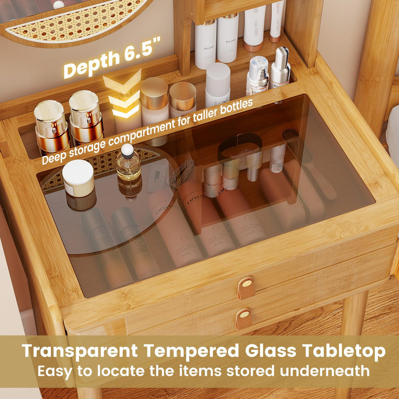Small Vanity Desk with Mirror with Storage Drawers & Shelves