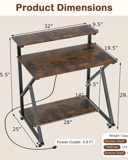 Petit bureau roulant Giantex avec rangement Bureau d'ordinateur compact