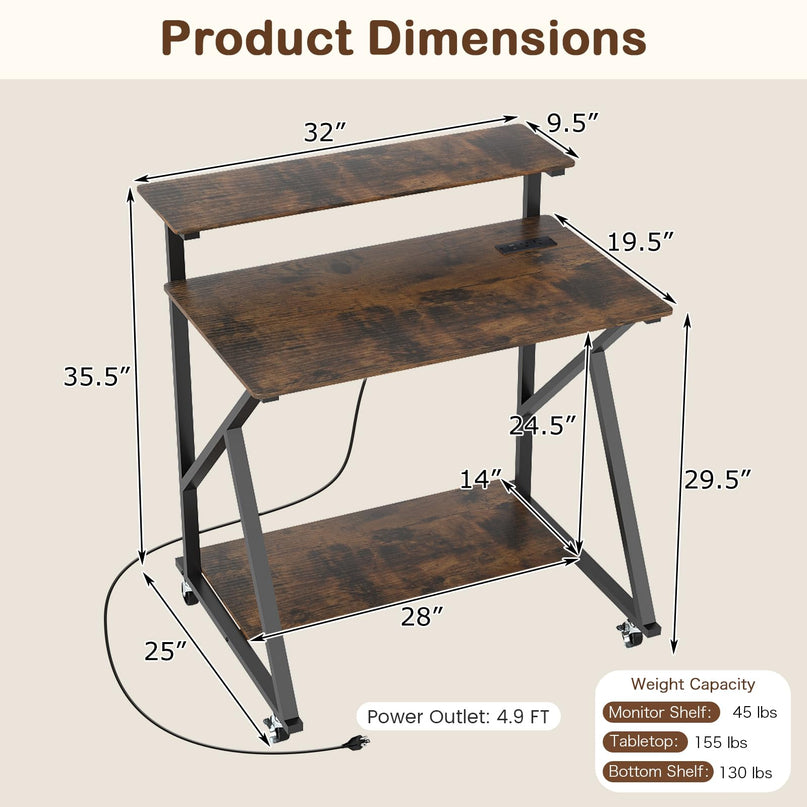 Giantex Rolling Small Desk with Storage Compact Computer Desk
