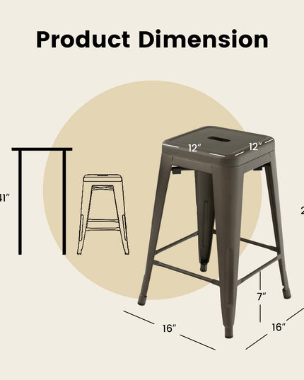 Bar Stools Set of 4, 24” or 30" Stackable Metal Stools with Square Seat & Handing Hole, X-shaped Reinforced Design