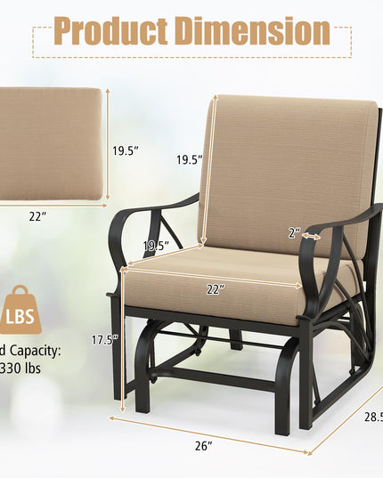 Giantex Patio Glider Outdoor Chair - Outside Rocking Chair with Thick Cushion, Sprayed Metal Frame