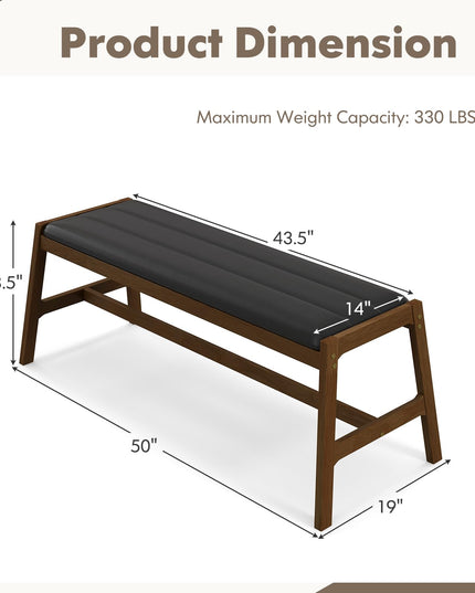 Giantex Upholstered Wood Dining Bench, 50" Entryway Bench w/Padded Seat & Solid Rubber Wood Frame