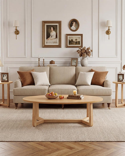 Giantex Oval Coffee Table and End Tables Set of 3 | Mid Century Modern Coffee Table and 2 Round Side Tables