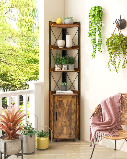 Giantex 4-Tier Corner Shelf with Cabinet - 71" Tall Free Standing Storage Shelves Rack Plant Stand