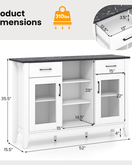 Giantex Sideboard Buffet Cabinet with 2 Drawers, Kitchen Storage Cabinet w/2 Doors, Open Compartments