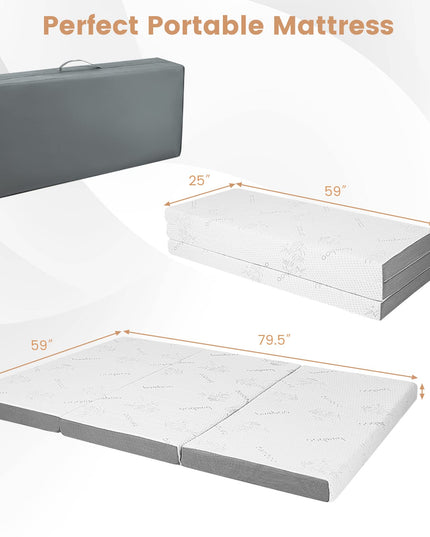 Giantex 4 Inch Tri Folding Mattress,CertiPUR-US Gel-Infused Memory Foam with Bamboo Cover Carry Bag