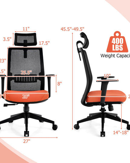 Giantex Big and Tall Office Chair 400lbs, Heavy Duty Ergonomic Mesh Chair with Adjustable Lumbar and 3D Headrest