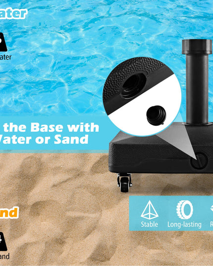 Giantex Umbrella Base with Wheels, 54 lbs Fillable Mobile Umbrella Base, Water or Sand Filled