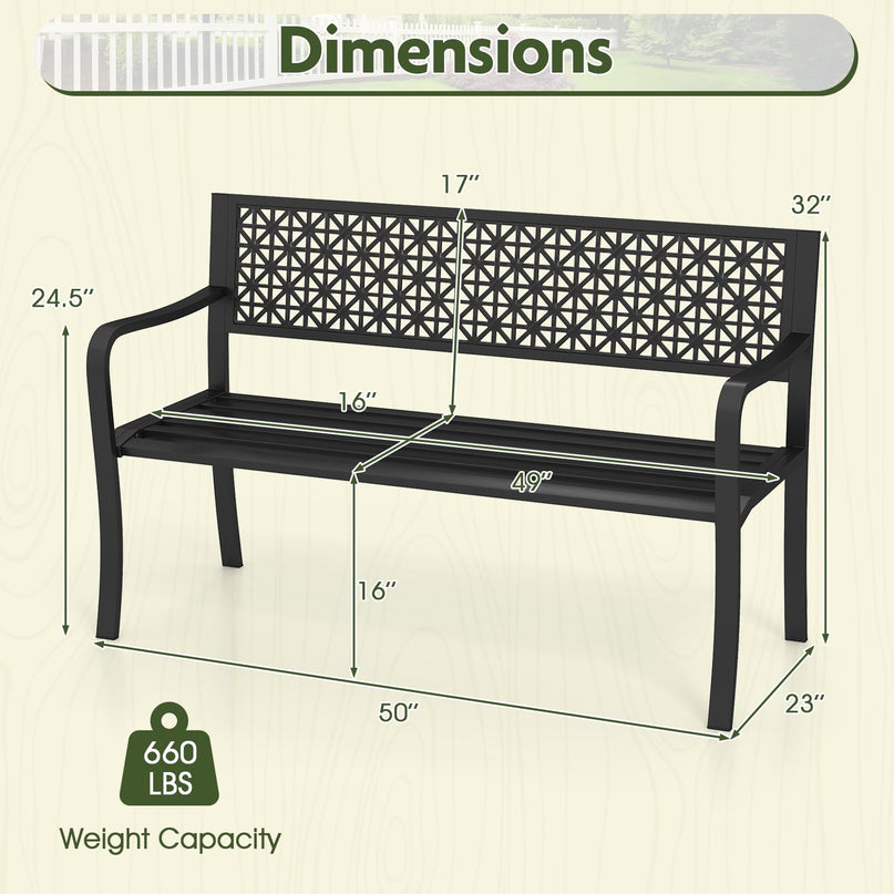 Giantex Patio Bench with Geometric Backrest for Garden