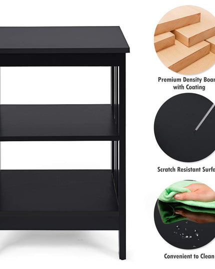Giantex Nightstand 3-Tier Sofa Side Table W/Reinforced Bars and Stable Structure