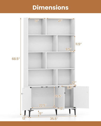 Giantex 68.5" Tall Bookcases and Bookshelves with 2 Doors (35.5" x 12" x 68.5")