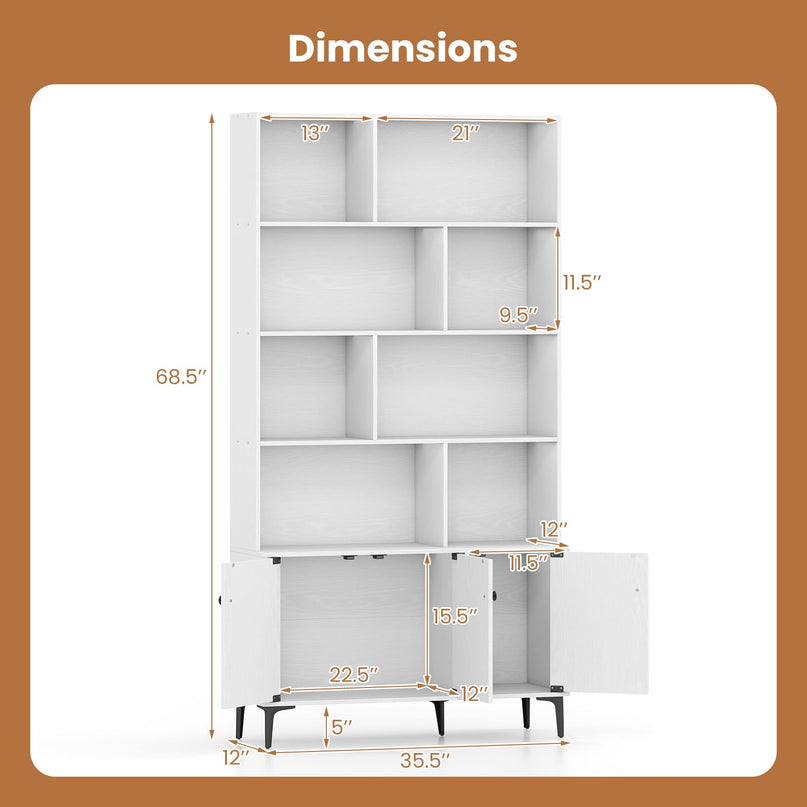 Giantex 68.5" Tall Bookcases and Bookshelves with 2 Doors (35.5" x 12" x 68.5")