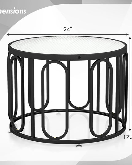 Giantex Small Round Glass Coffee Table, 24" Accent Side Sofa Tea Table with Tempered Glass Top & Oval Swivel Brackets