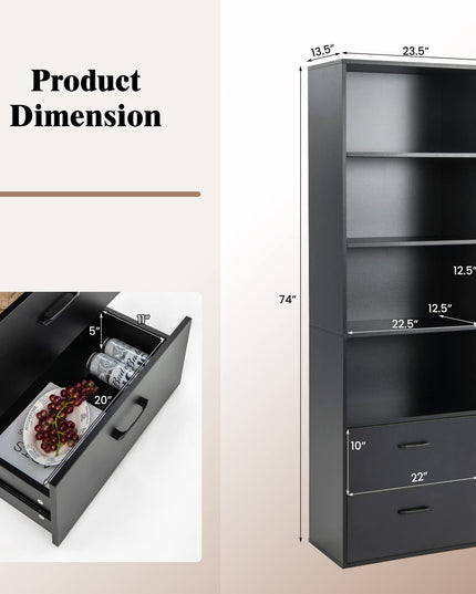 74" Tall 4-Tier Bookcase - Giantex