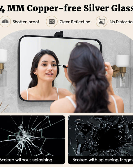 CHARMAID Pivot Mirror for Bathroom - 30'' x 22'' Tilt Beveled Vanity Mirror Black Metal Framed