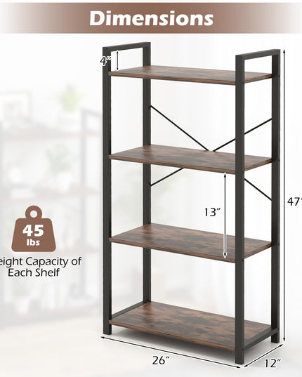 Giantex 4-Tier Bookshelf, Industrial Bookcase with Open Shelves, Metal Frame, 2 Anti-Toppling Kits