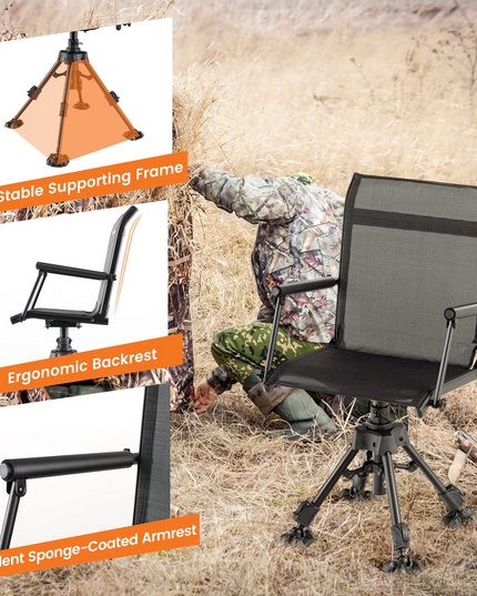 Giantex Swivel Hunting Blind Chair - Foldable 360° Hunter Chair with Oversized Duck Feet