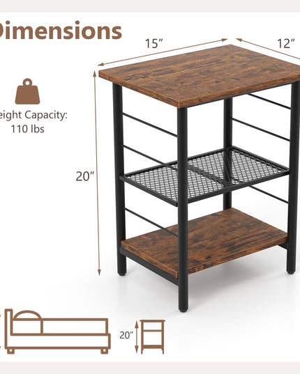 Giantex 3 Tier Side Table with Adjustable Mesh Shelf