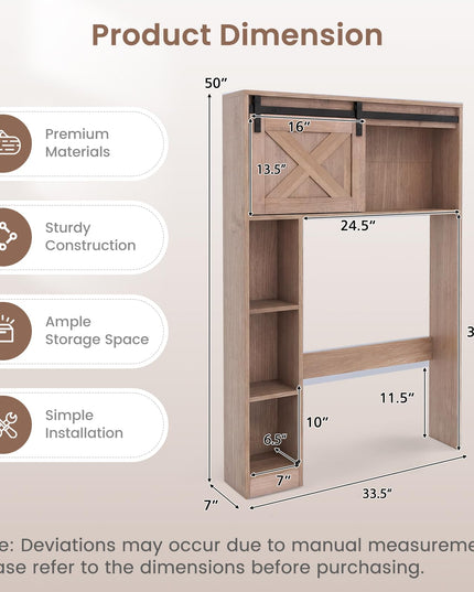 Giantex Over The Toilet Storage Cabinet - Freestanding Bathroom Organizer with Sliding Barn Door & Storage Shelves