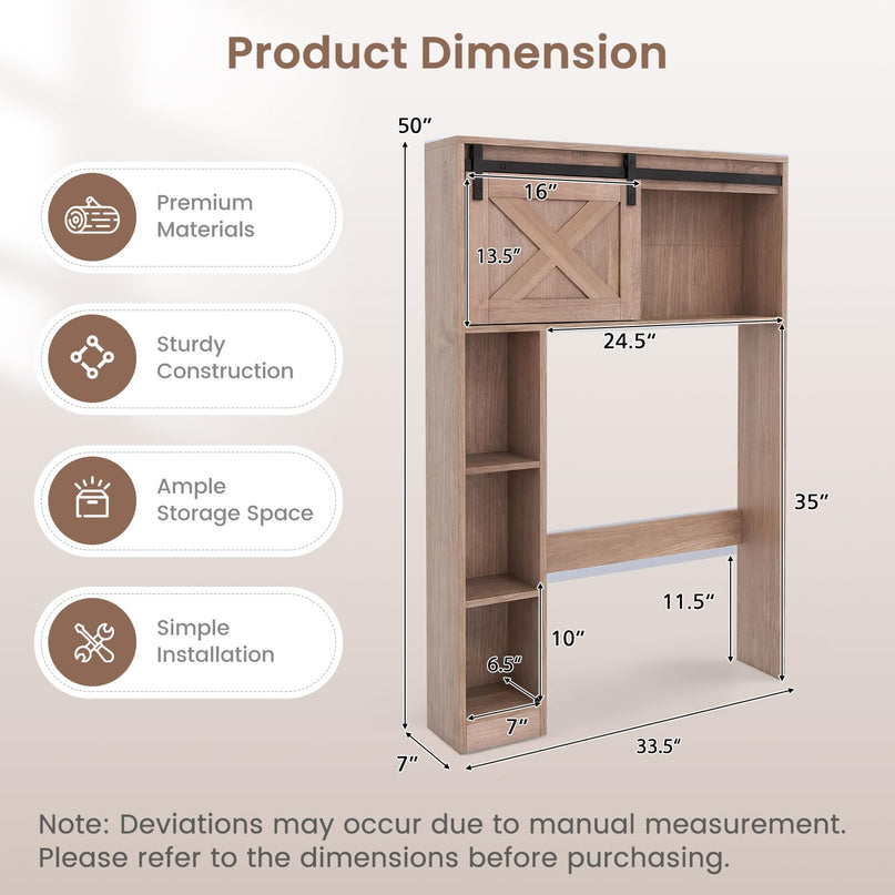 Meuble de rangement sur les toilettes Giantex - Organisateur de salle de bain autoportant avec porte de grange coulissante et étagères de rangement