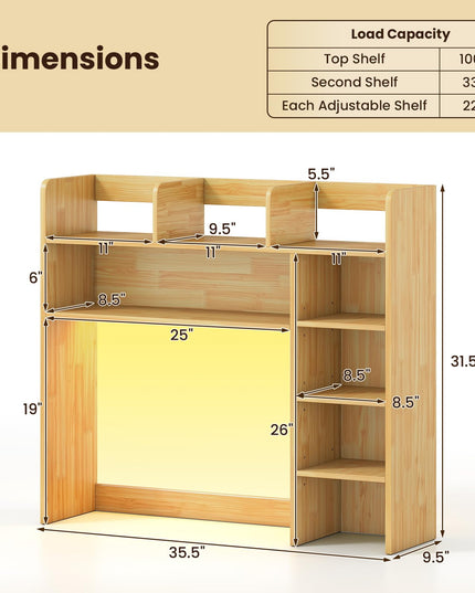 Giantex 35.5" Desktop Bookshelf with LED Lights